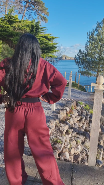 Matching wide leg & cropped jacket set in Ruby
