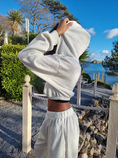 Matching wide leg & cropped jacket set in Light Grey Marl