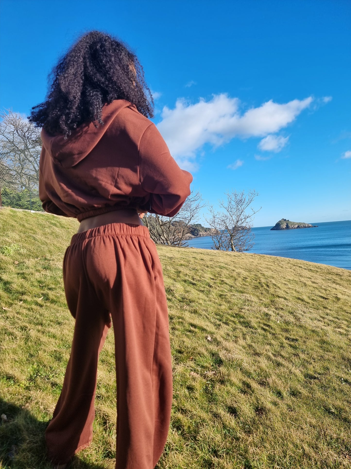Matching wide leg & cropped jacket set in Brown