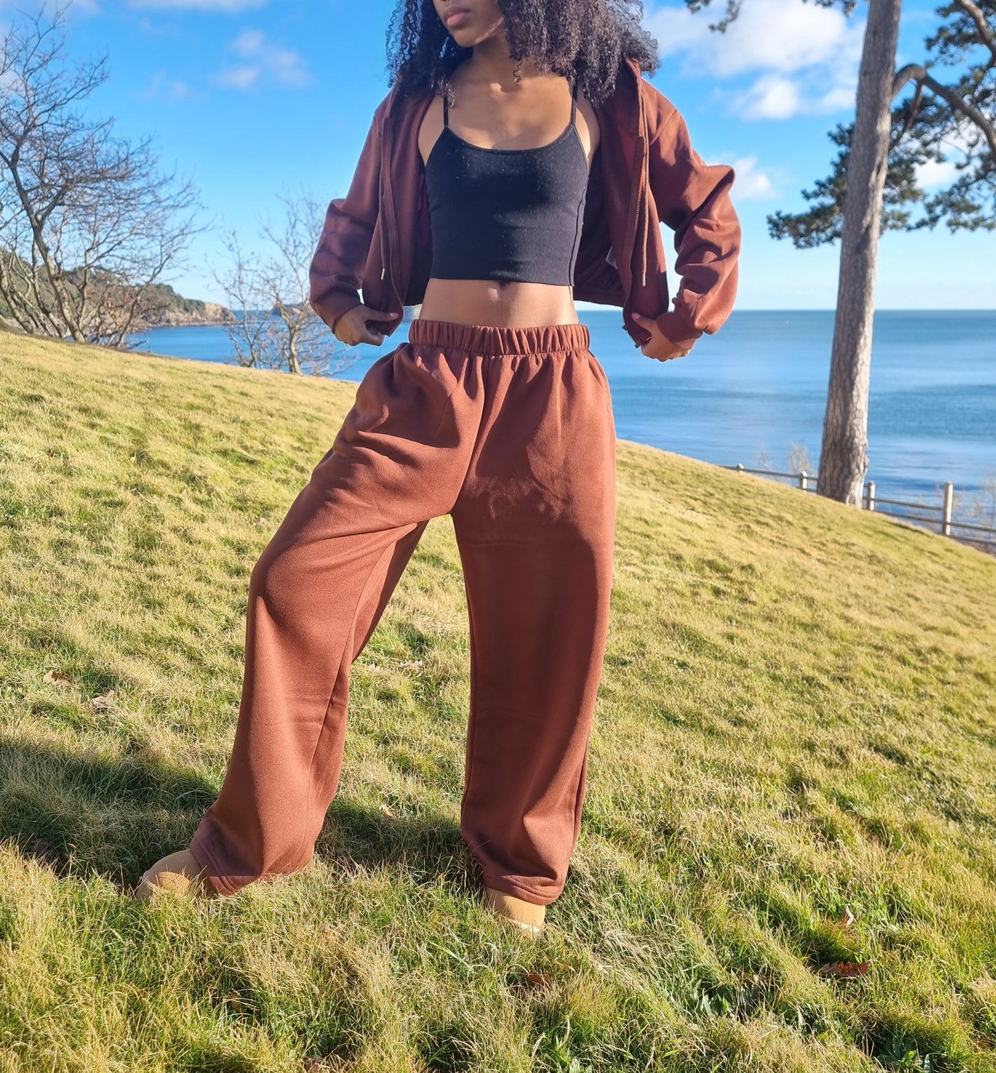 Matching wide leg & cropped jacket set in Brown