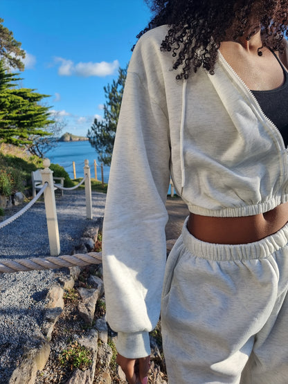 Matching wide leg & cropped jacket set in Light Grey Marl