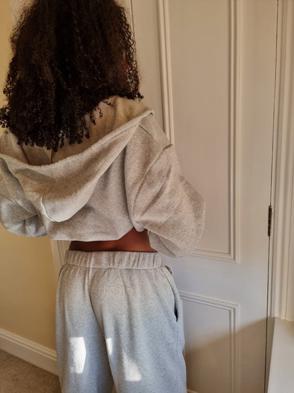 Matching wide leg & cropped jacket set in Solid Grey