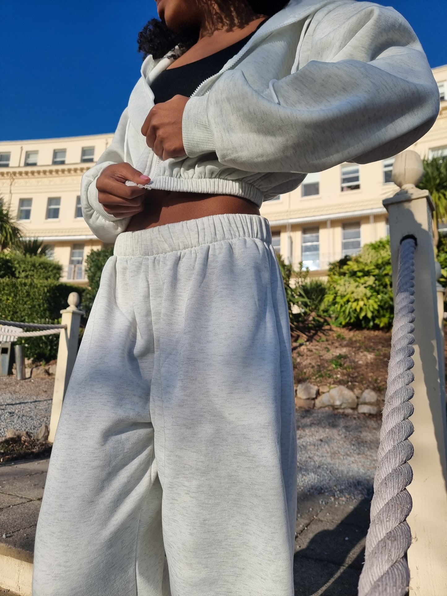 Matching wide leg & cropped jacket set in Light Grey Marl