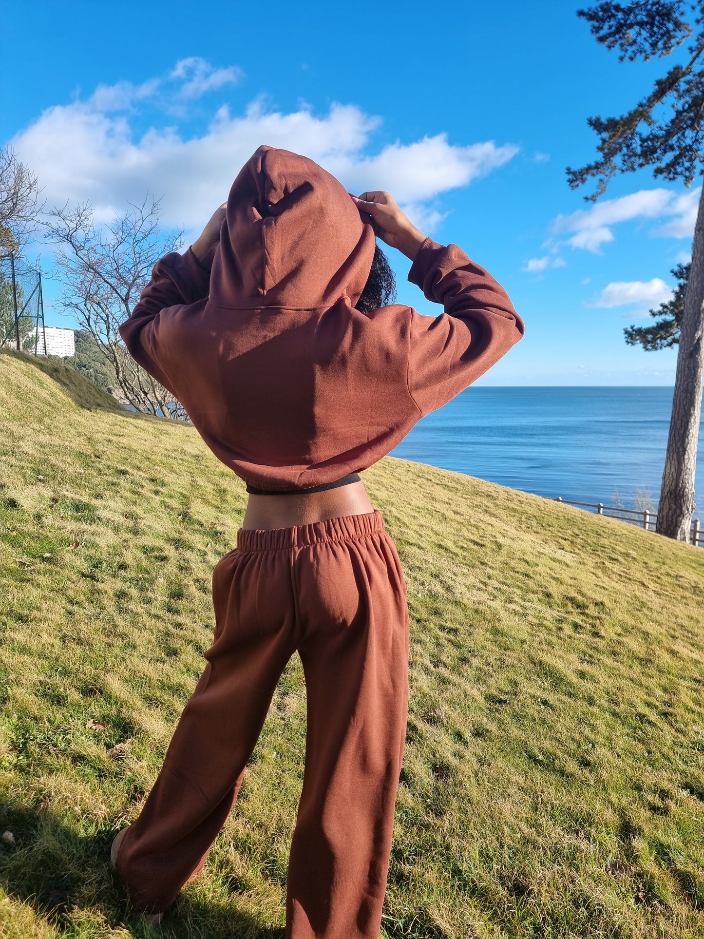 Matching wide leg & cropped jacket set in Brown
