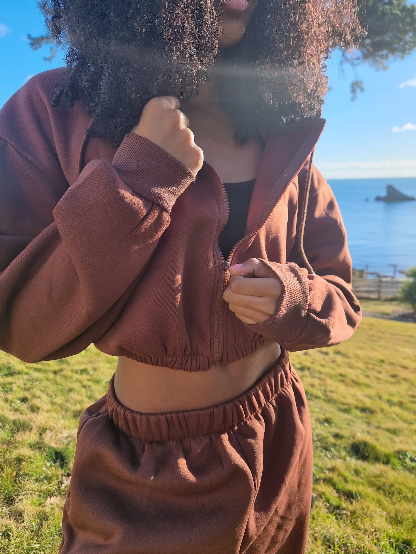 Matching wide leg & cropped jacket set in Brown