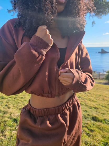 Matching wide leg & cropped jacket set in Brown