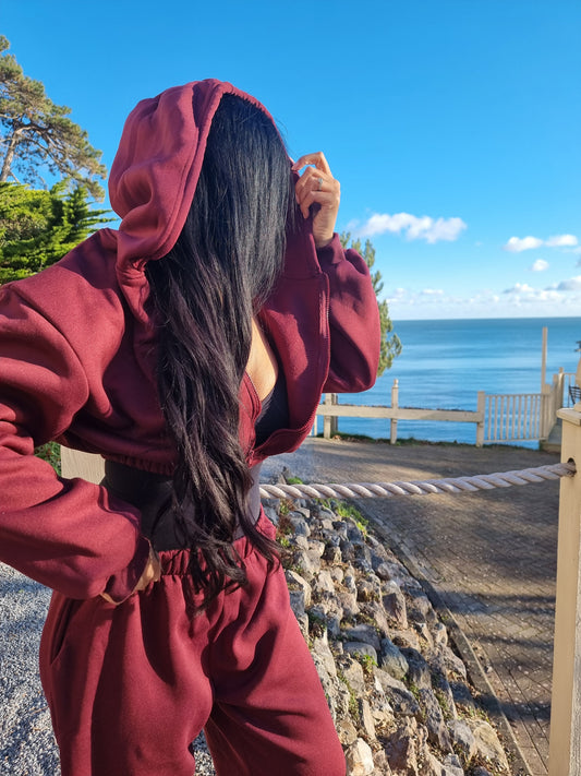 Matching wide leg & cropped jacket set in Ruby