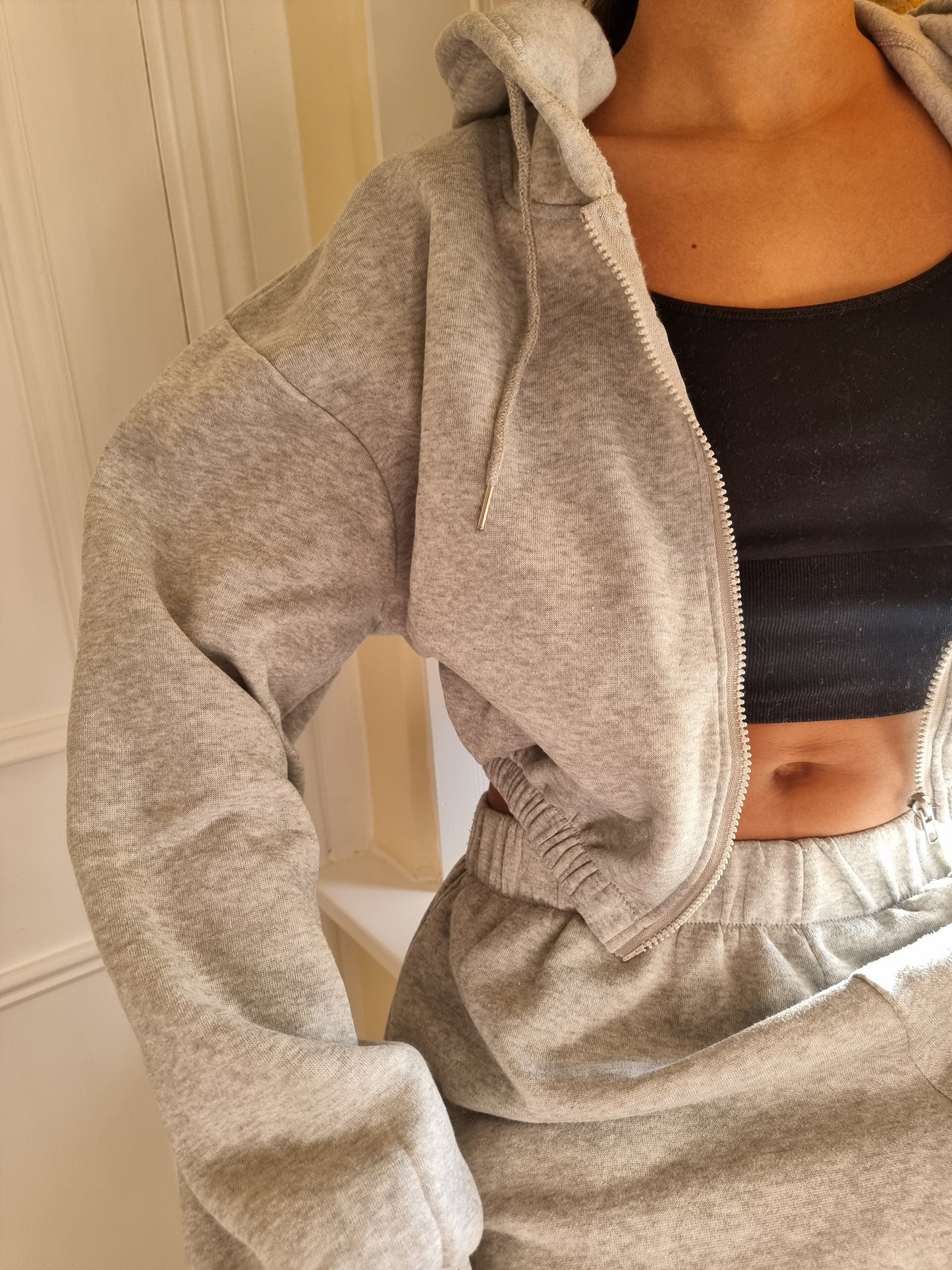 Matching wide leg & cropped jacket set in Solid Grey