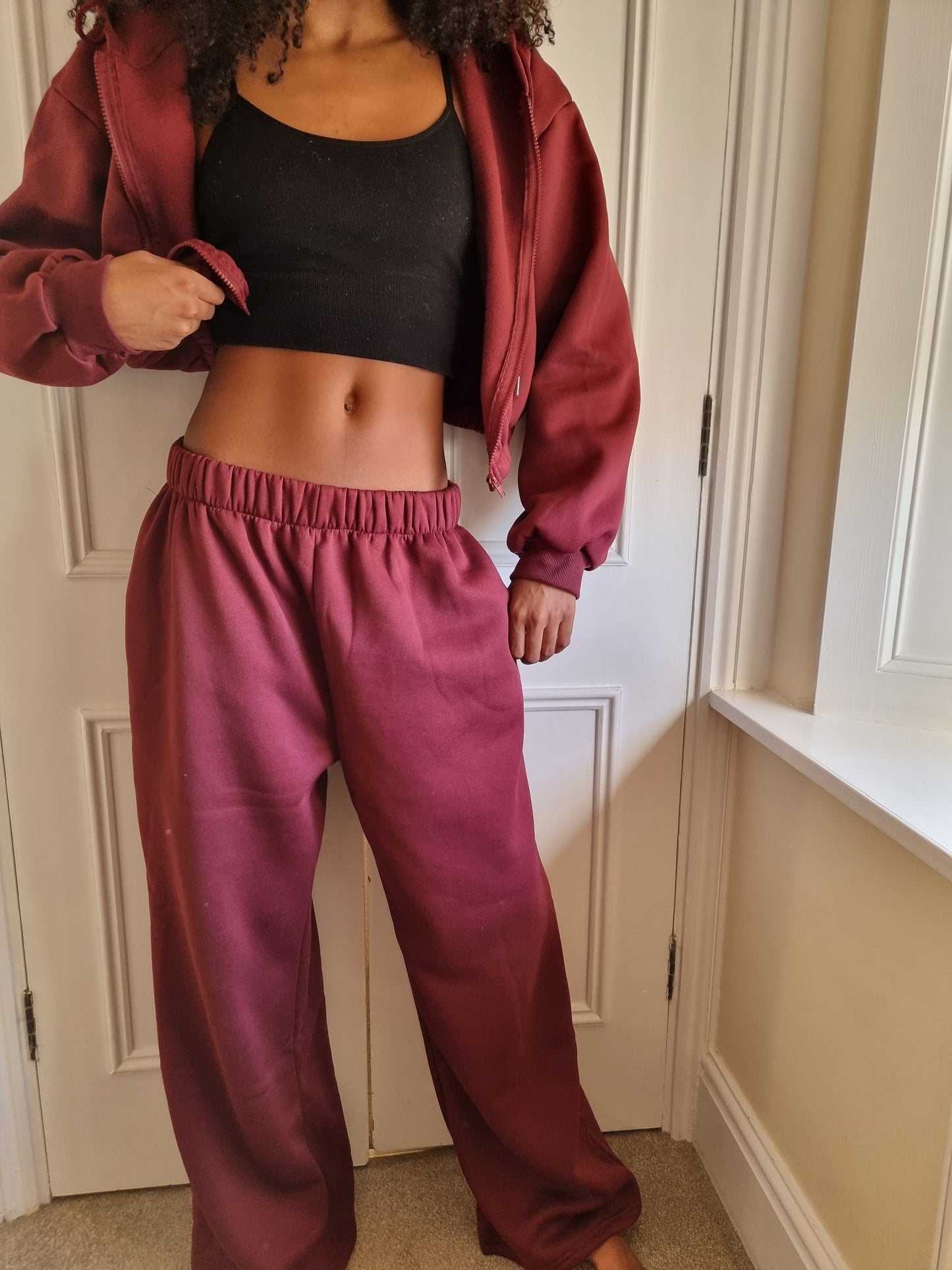 Matching wide leg & cropped jacket set in Ruby