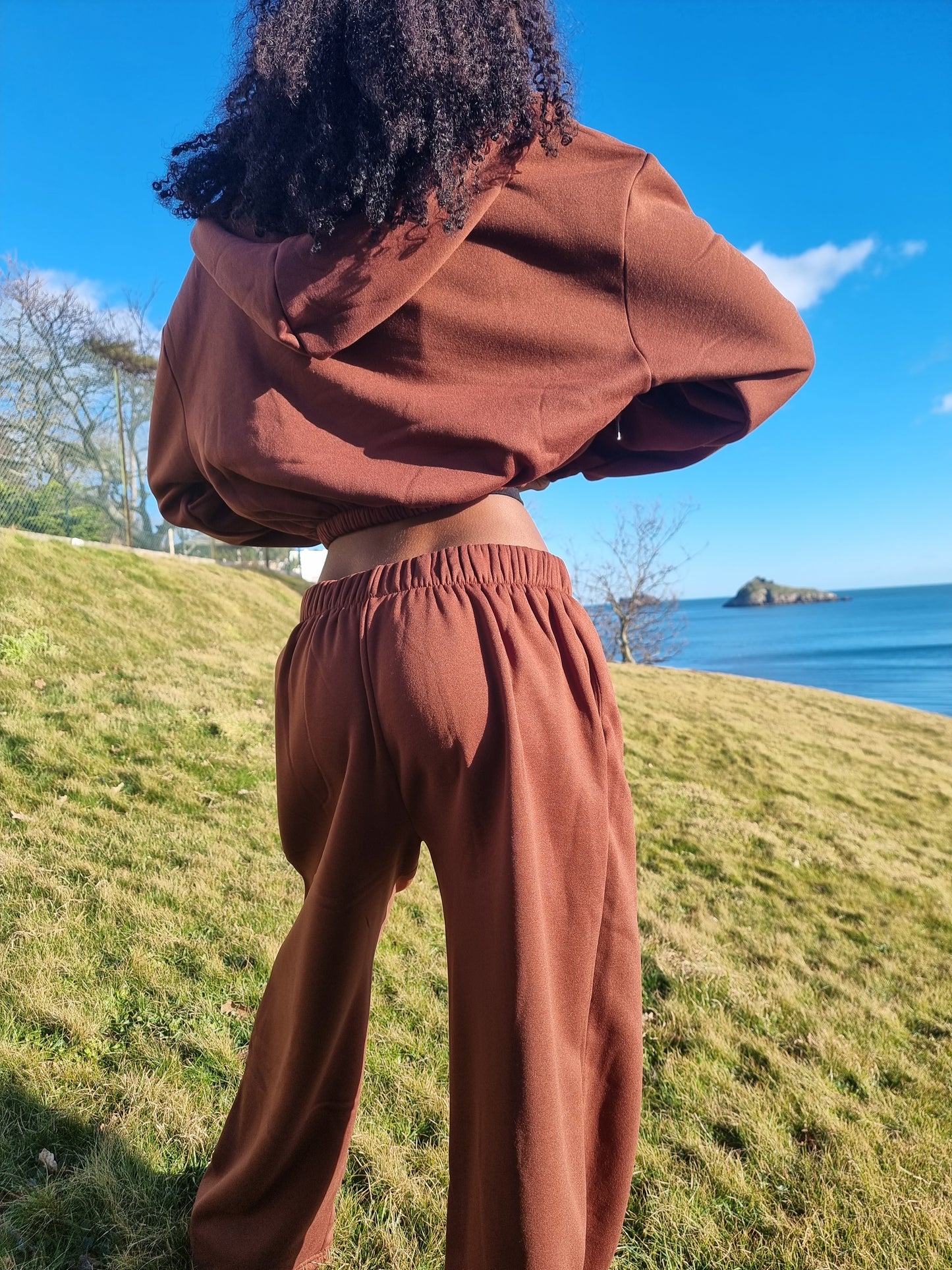 Matching wide leg & cropped jacket set in Brown