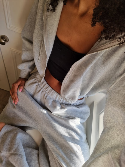 Matching wide leg & cropped jacket set in Solid Grey
