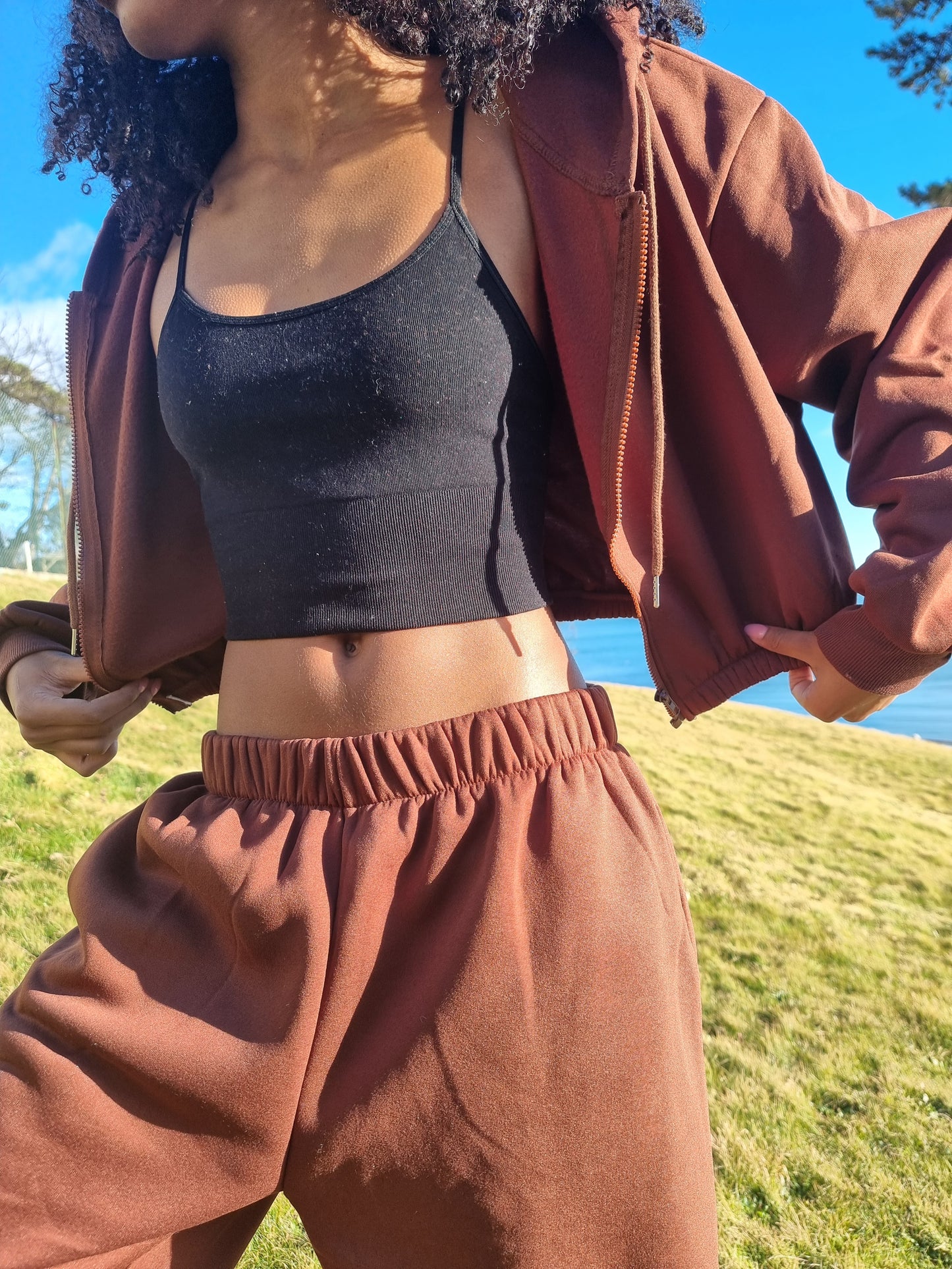Matching wide leg & cropped jacket set in Brown