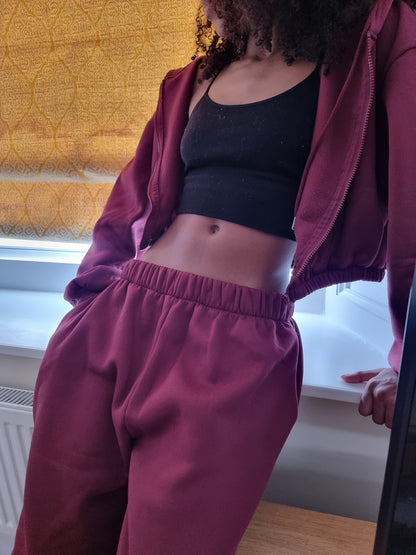 Matching wide leg & cropped jacket set in Ruby